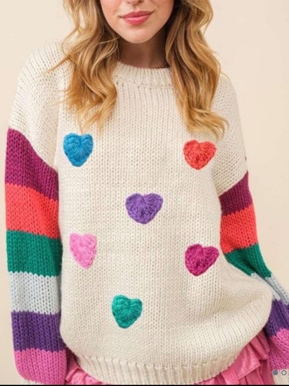 Main Strip 3D Heart Crochet Multi Stripe
Contrast Sweater size Medium - Picture 3 of 16